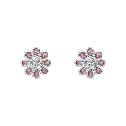 Sterling Silver Diamond Set Spinning Flower Sud Earrings