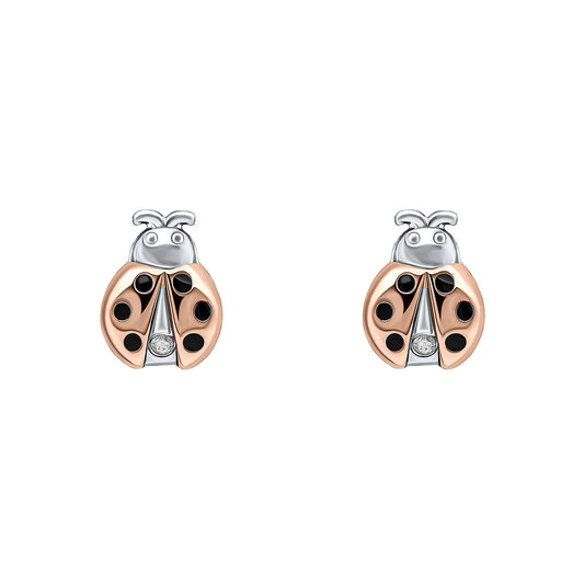 Sterling Silver Diamond Set Ladybird Stud Earrings