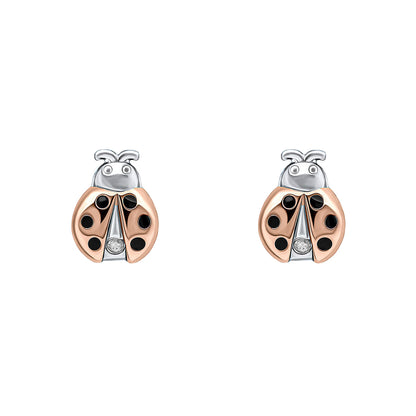 Sterling Silver Diamond Set Ladybird Stud Earrings