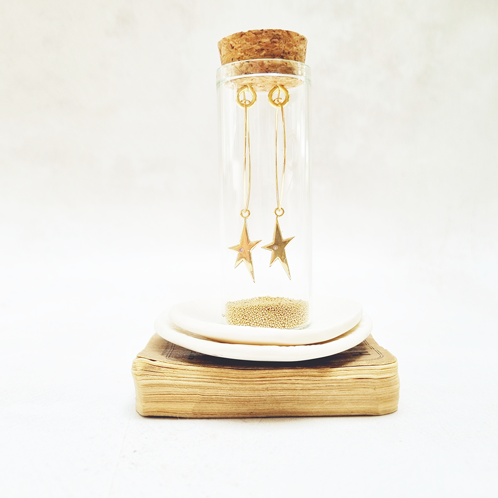 Gold Plated  Star with Crystal Oval Hoop Earrings in a Bottle