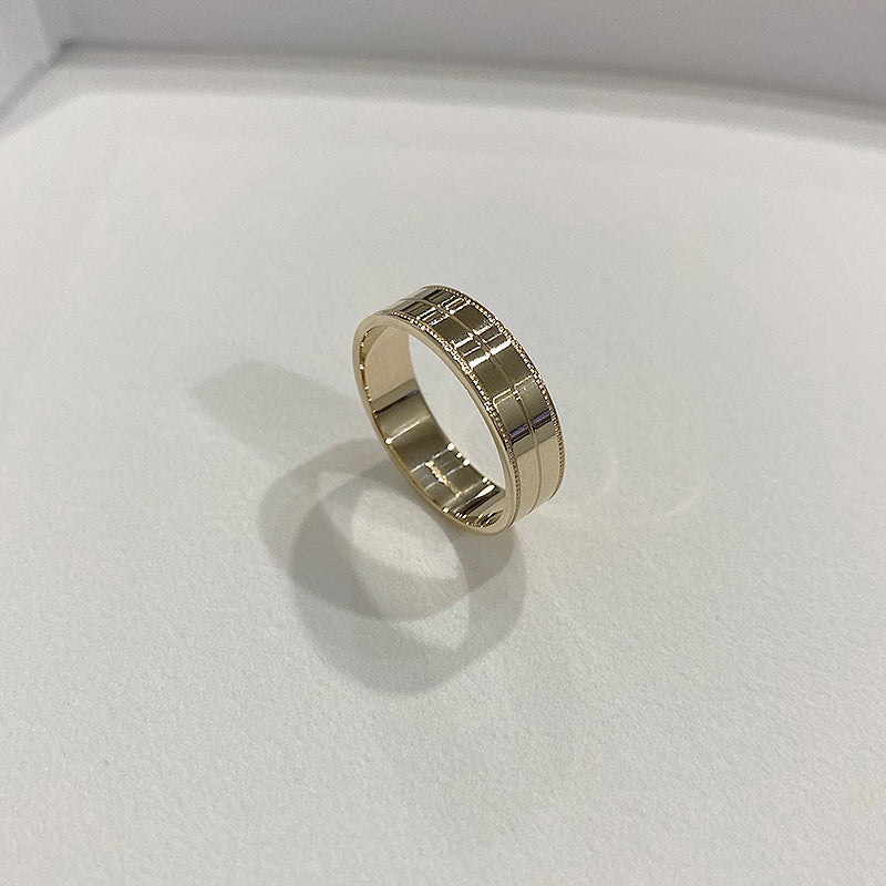 Millgrain And Line Pattern 14ct Yellow Gold 6mm Flat Wedding Ring