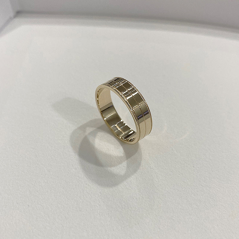 Millgrain And Line Pattern 9ct Yellow Gold 6mm Flat Wedding Ring