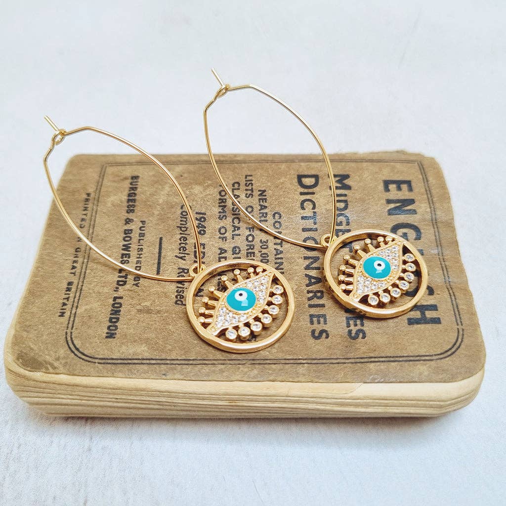 Gold Plated  Evil Eye Oval Hoop Earrings in a Bottle