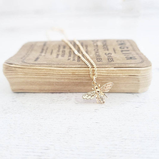 Gold Plated Crystal Bee Necklace