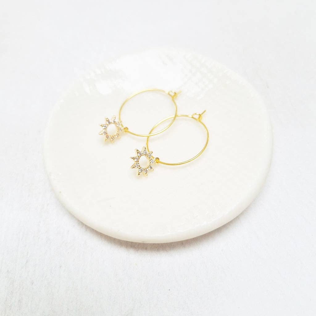 Gold Plated Crystal Sun Hoop Earrings.
