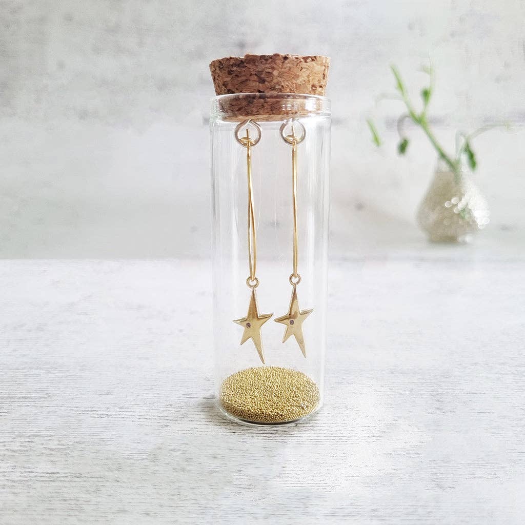 Gold Plated  Star with Crystal Oval Hoop Earrings in a Bottle