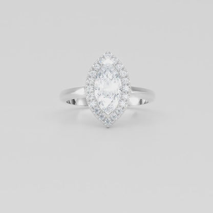 18ct Rose Gold Marquise Halo Style Diamond Ring With Plain shoulders