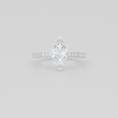 18ct Rose Gold Centre Marquise And Diamond Shoulder Ring