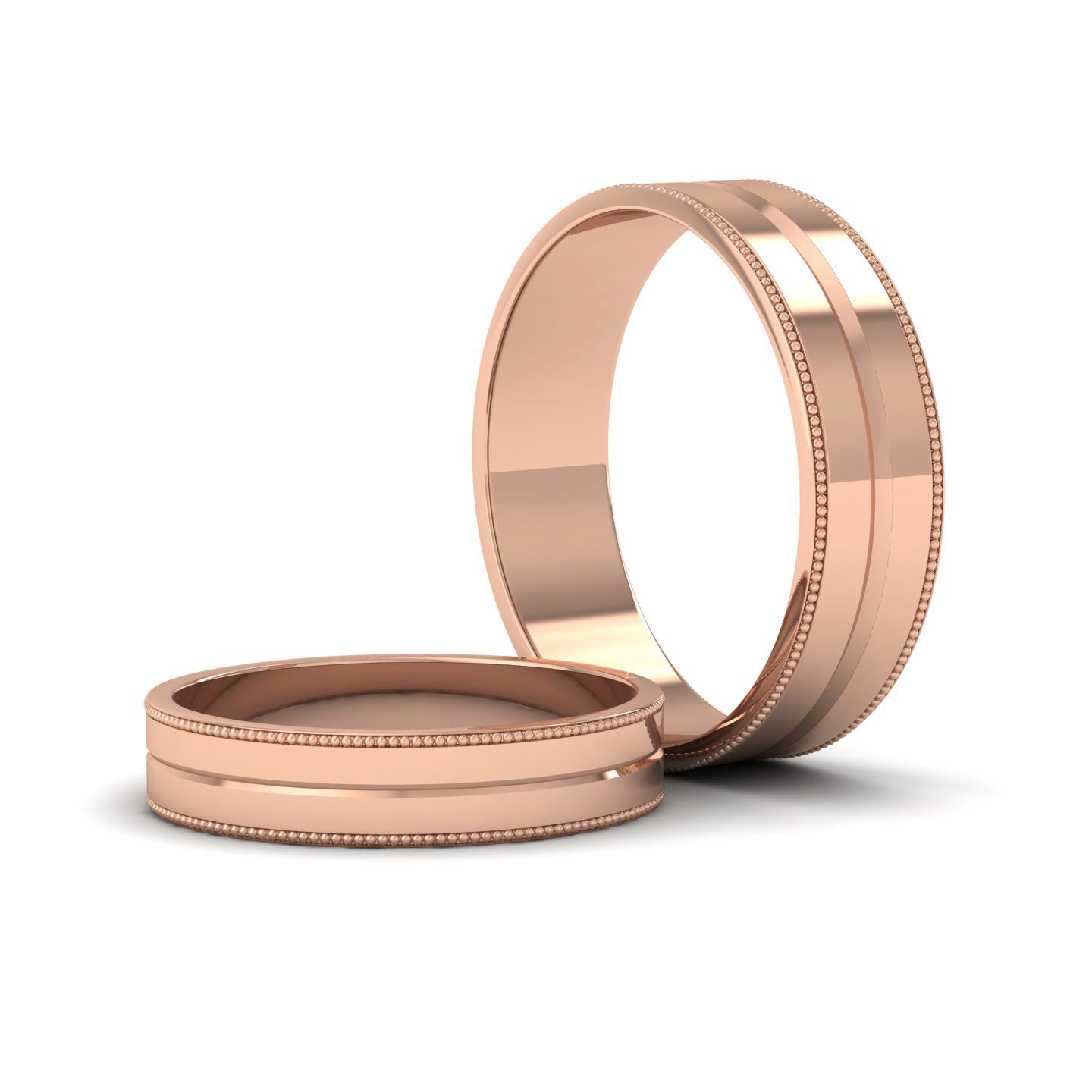 Millgrain And Line Pattern 9ct Rose Gold 4mm Flat Wedding Ring