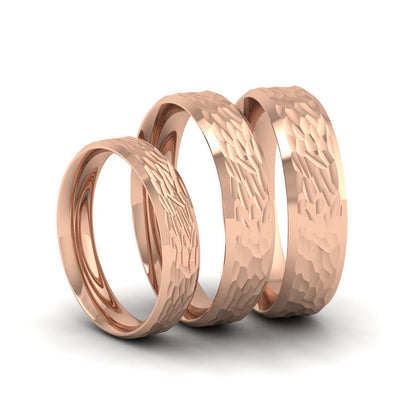 Bevelled Edge And Hammered Centre 9ct Rose Gold 5mm Wedding Ring