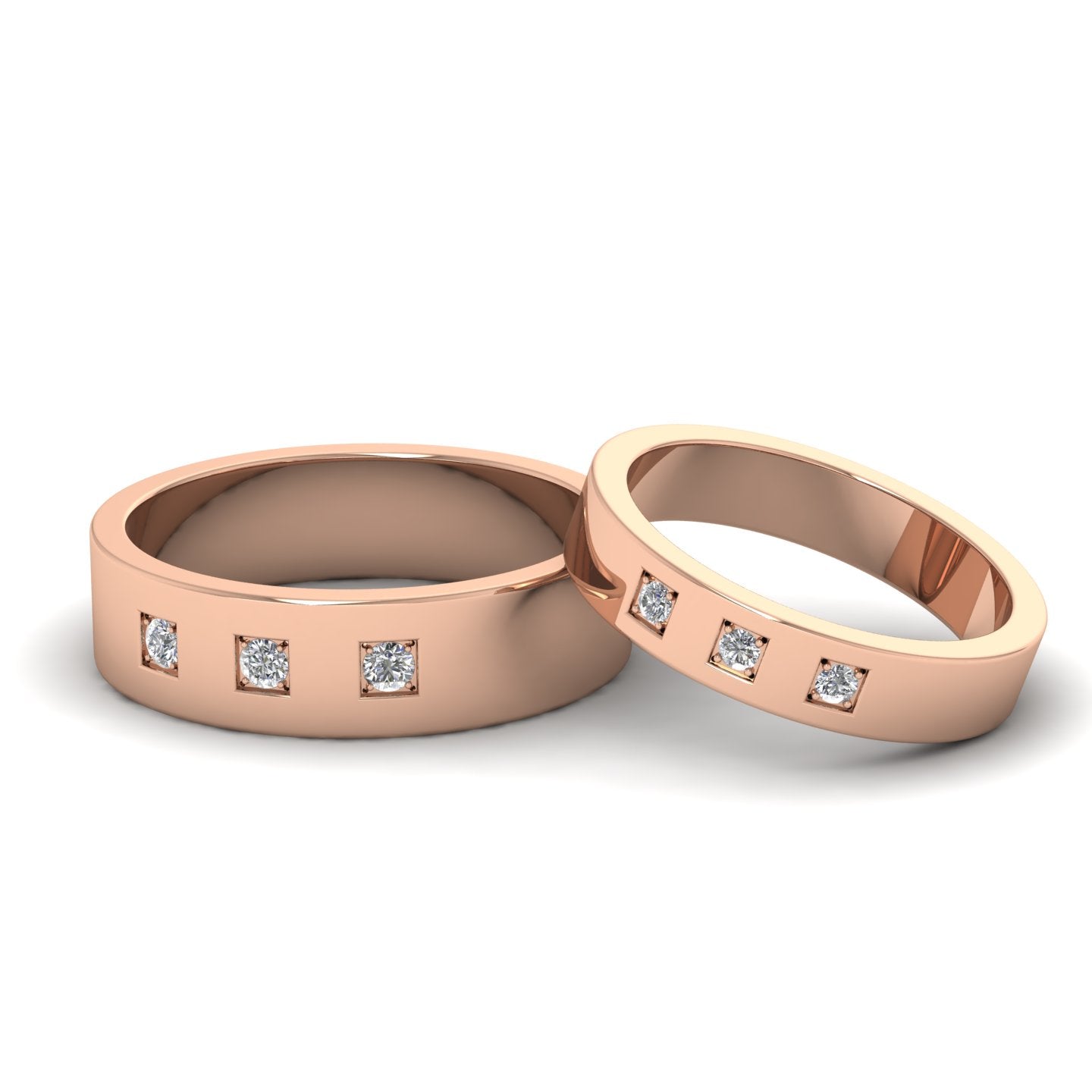 Three Diamonds With Square Setting 18ct Rose Gold 4mm Wedding Ring