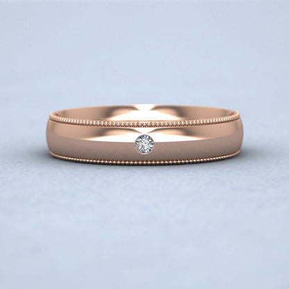 Single Flush Diamond Set And Millgrain Edge 9ct Rose Gold 4mm Wedding Ring Down View