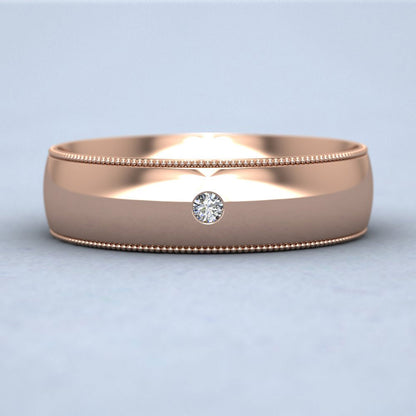 Single Flush Diamond Set And Millgrain Edge 9ct Rose Gold 6mm Wedding Ring Down View