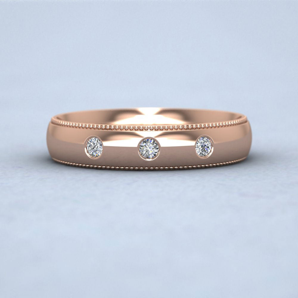 Diamond Set And Millgrain Edge 18ct Rose Gold 4mm Wedding Ring