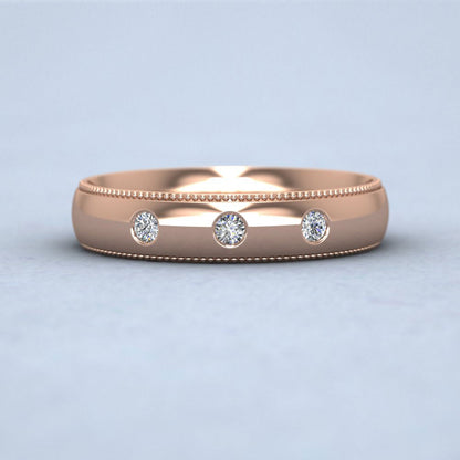 Diamond Set And Millgrain Edge 9ct Rose Gold 4mm Wedding Ring