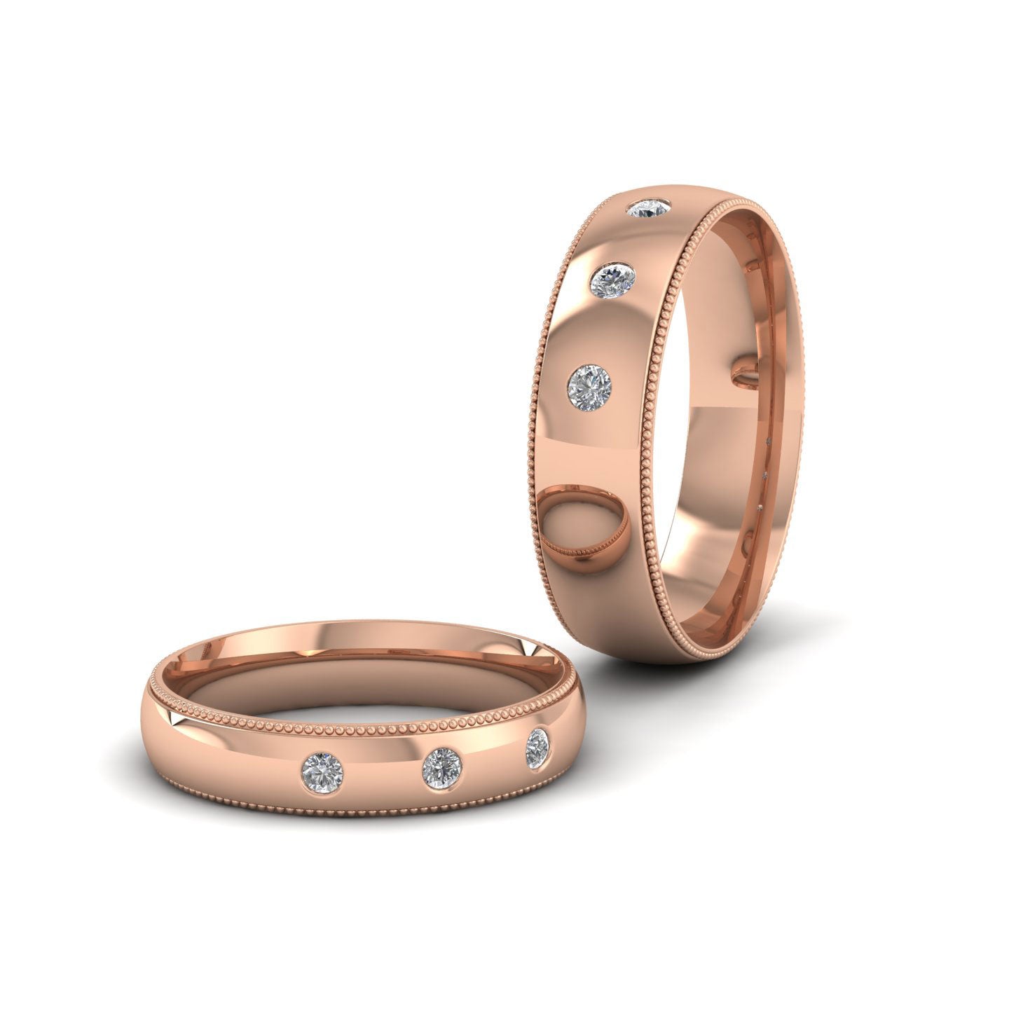 Diamond Set And Millgrain Edge 9ct Rose Gold 4mm Wedding Ring