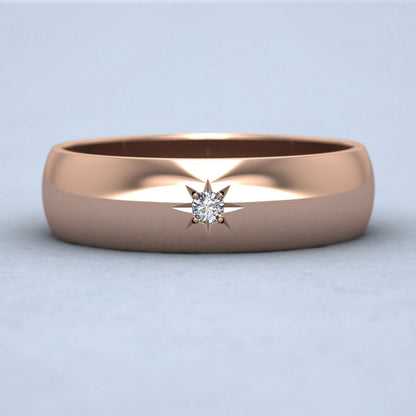 Single Star Diamond Set 9ct Rose Gold 6mm Wedding Ring Down View