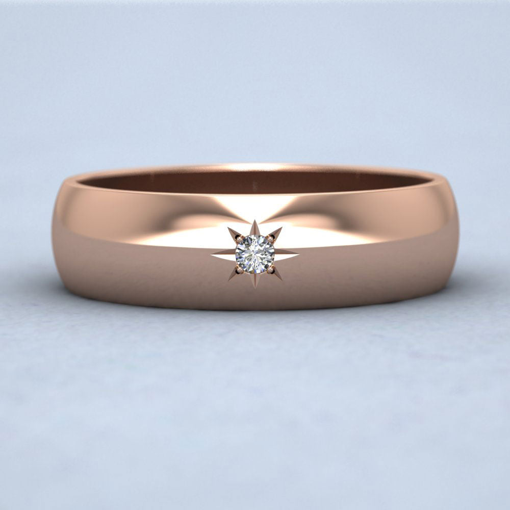 Single Star Diamond Set 18ct Rose Gold 6mm Wedding Ring Down View