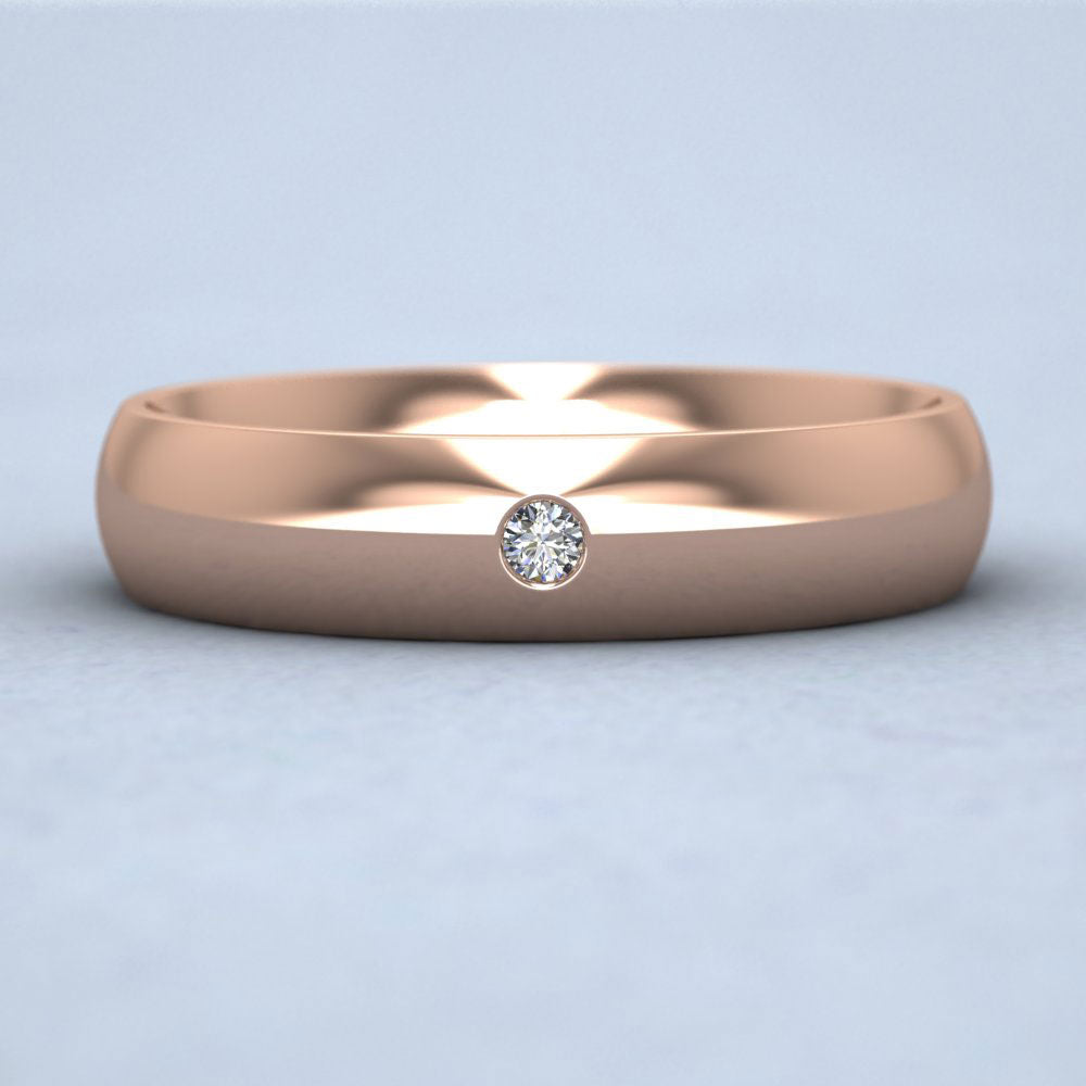 Single Flush Diamond Set 18ct Rose Gold 5mm Wedding Ring Down View