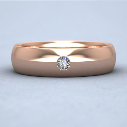 Single Flush Diamond Set 9ct Rose Gold 6mm Wedding Ring Down View