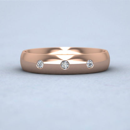 Three Diamond Flush Set 9ct Rose Gold 4mm Wedding Ring Down View