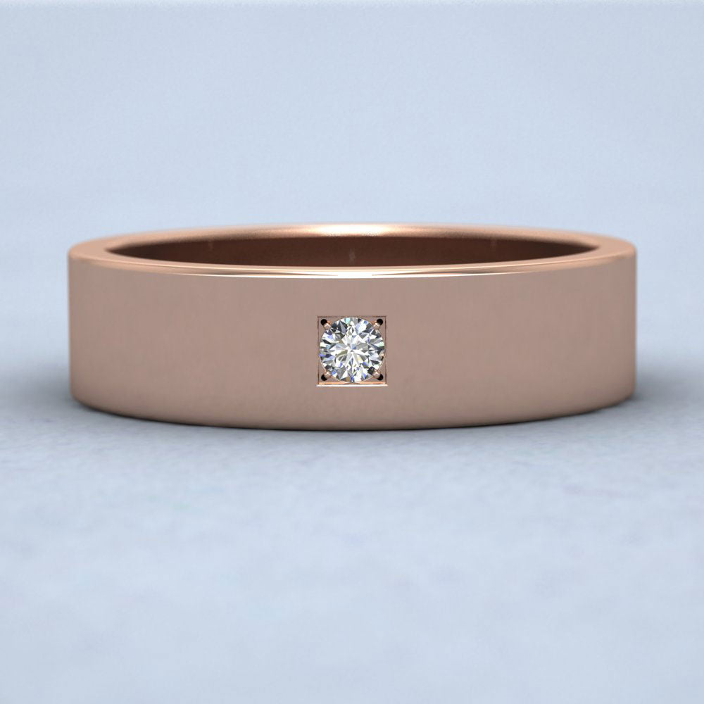 Single Diamond With Square Setting 9ct Rose Gold 6mm Wedding Ring Down View