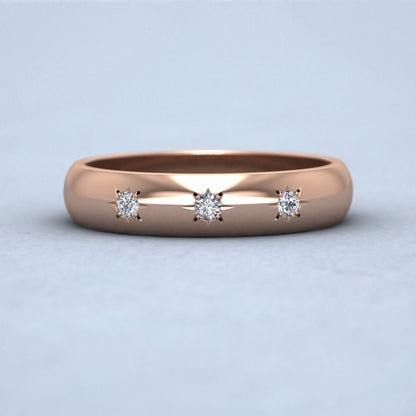 Three Star Diamond Set 9ct Rose Gold 4mm Wedding Ring Down View