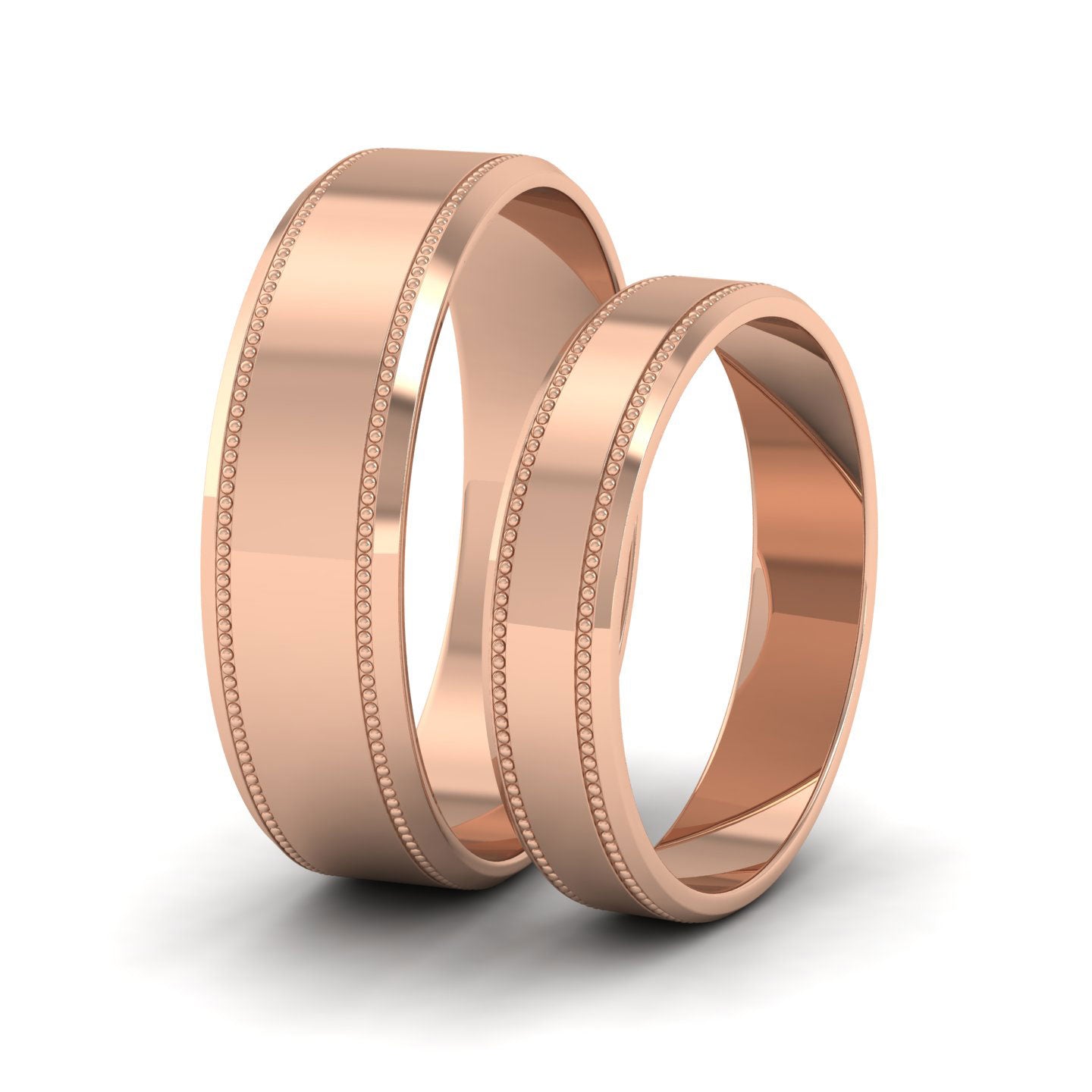 Bevelled Edge And Millgrain Pattern 18ct Rose Gold 6mm Flat Wedding Ring