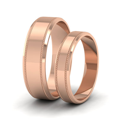 Bevelled Edge And Millgrain Pattern 18ct Rose Gold 4mm Flat Wedding Ring