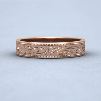 Engraved 9ct Rose Gold 4mm Flat Wedding Ring With Millgrain Edge