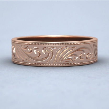 Engraved 9ct Rose Gold 6mm Flat Wedding Ring With Millgrain Edge