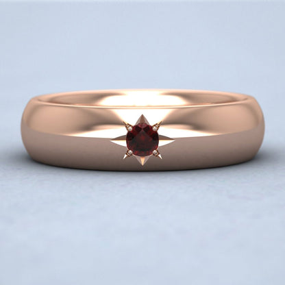 Garnet Star Set 9ct Rose Gold 6mm Wedding Ring Down View