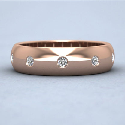 Ten Diamond Set Flush 9ct Rose Gold 6mm Wedding Ring Down View