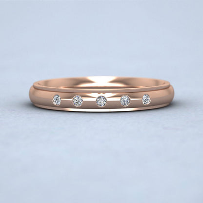 Line Pattern And Five Diamond Set 18ct Rose Gold 3mm Wedding Ring Down View