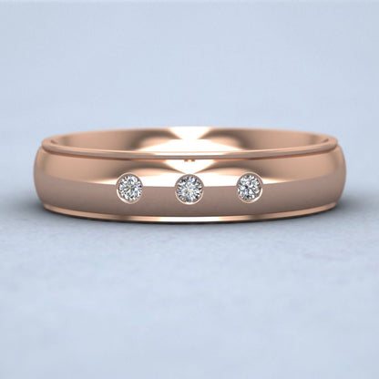 Line Pattern And Three Diamond Set 9ct Rose Gold 5mm Wedding Ring Down View