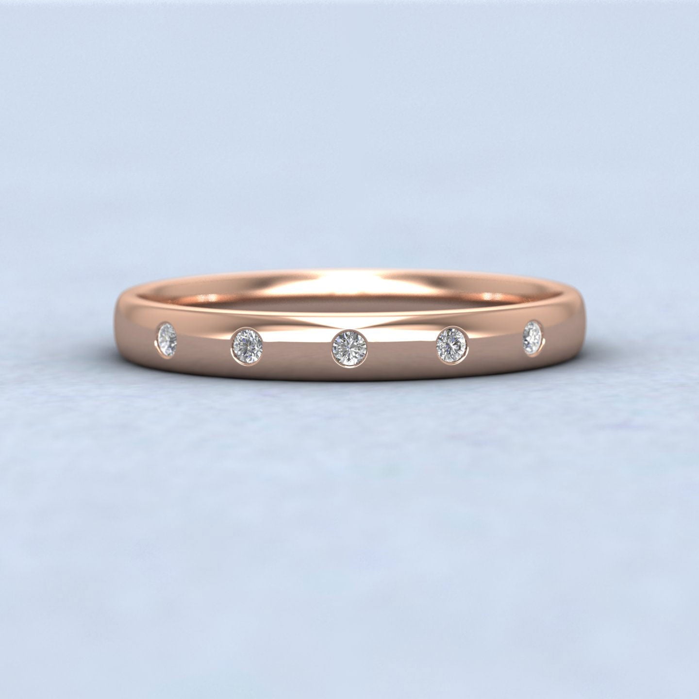 Five Diamond Set (0.05ct) 9ct Rose Gold 2.5mm Wedding Ring Down View