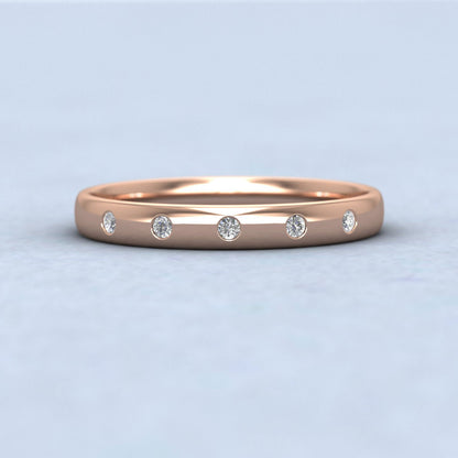 Five Diamond Set (0.05ct) 18ct Rose Gold 2.5mm Wedding Ring Down View