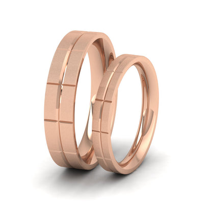 Cross Line Patterned 9ct Rose Gold 3mm Flat Comfort Fit Wedding Ring