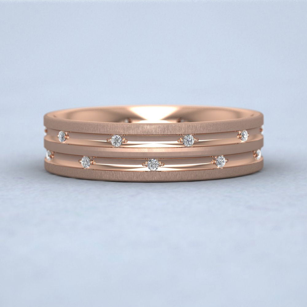 Twenty Diamond Set 9ct Rose Gold 5mm Wedding Ring With Grooves Down View