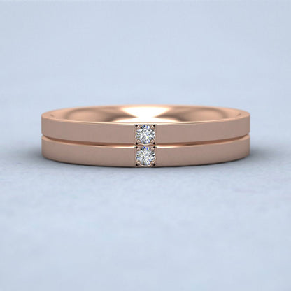 Two Diamond And Line Pattern 18ct Rose Gold 4mm Wedding Ring