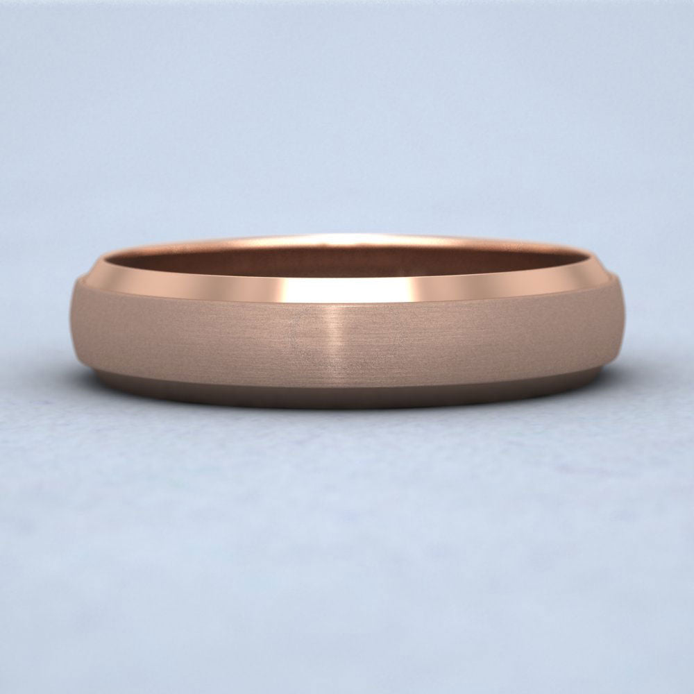 Flat Edge Patterned And Matt Finish 9ct Rose Gold 5mm Wedding Ring