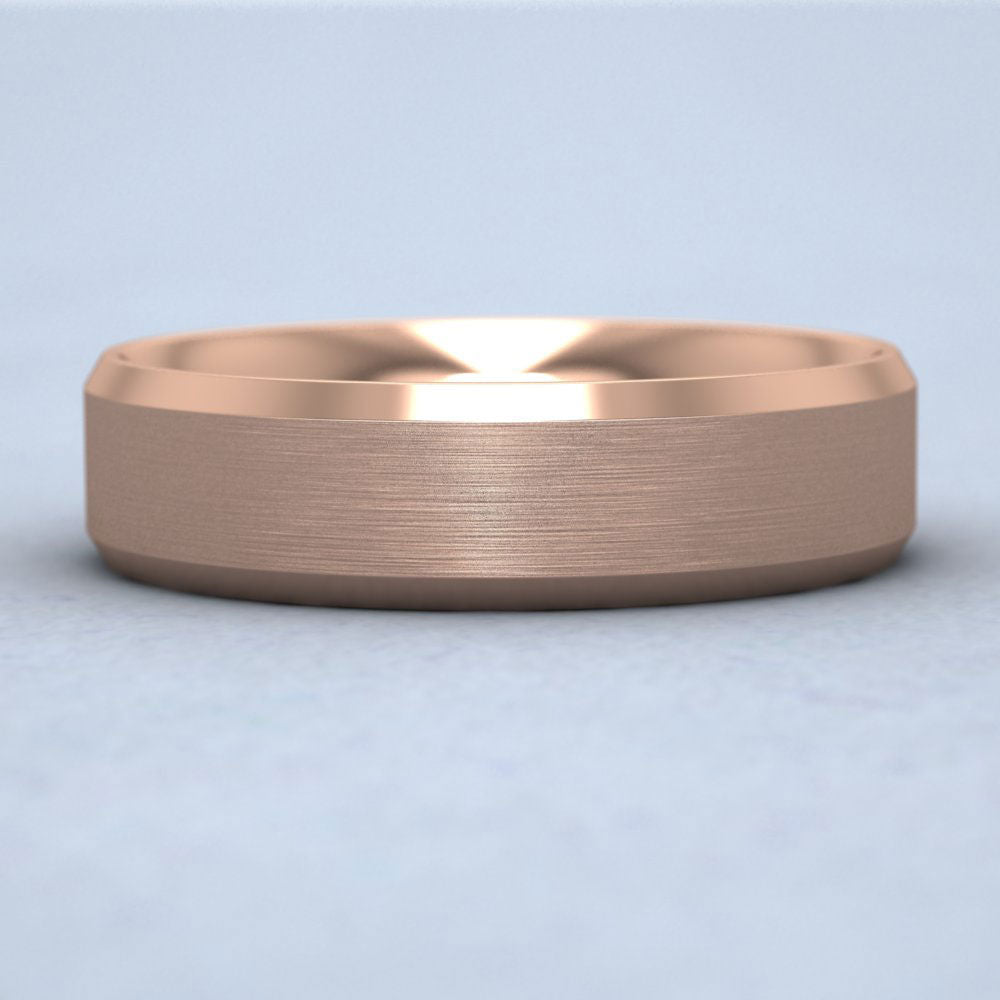 Bevelled Edge And Matt Finish Centre Flat 18ct Rose Gold 6mm Wedding Ring