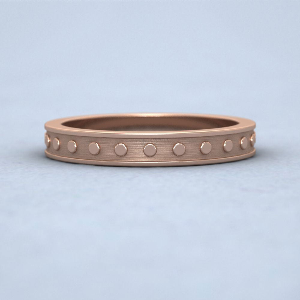 Raised Circle And Edge Patterned 9ct Rose Gold 3mm Wedding Ring