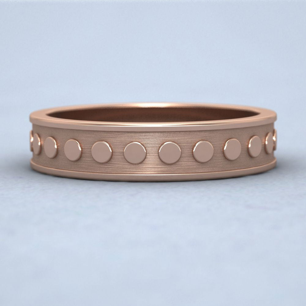 Raised Circle And Edge Patterned 18ct Rose Gold 5mm Wedding Ring
