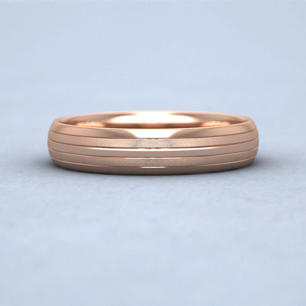 Four Line Pattern With Shiny And Matt Finish 9ct Rose Gold 4mm Wedding Ring