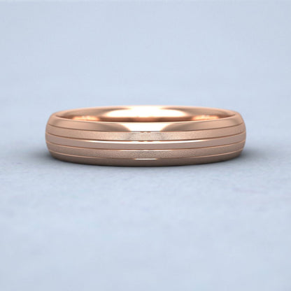 Four Line Pattern With Shiny And Matt Finish 9ct Rose Gold 4mm Wedding Ring