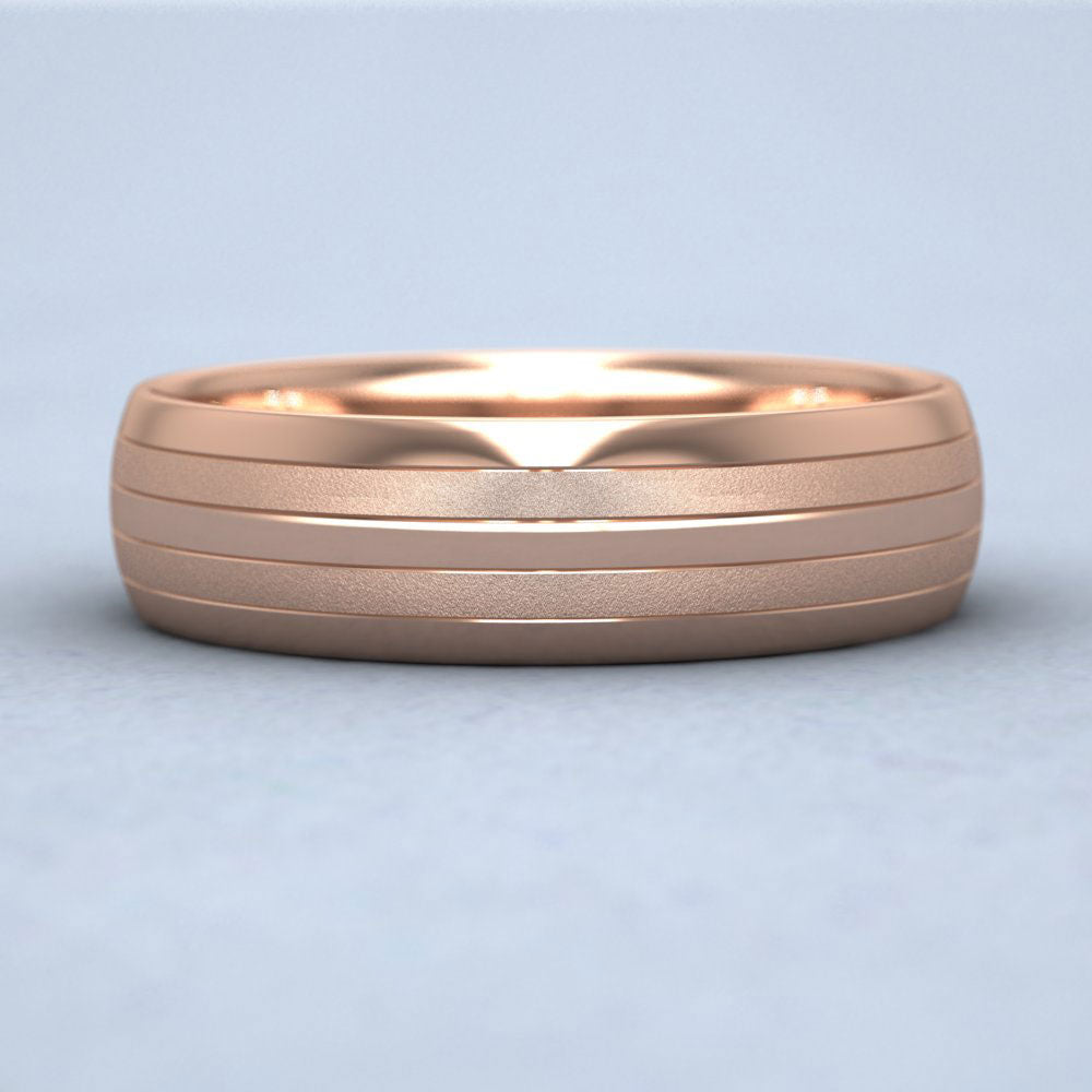 Four Line Pattern With Shiny And Matt Finish 9ct Rose Gold 6mm Wedding Ring