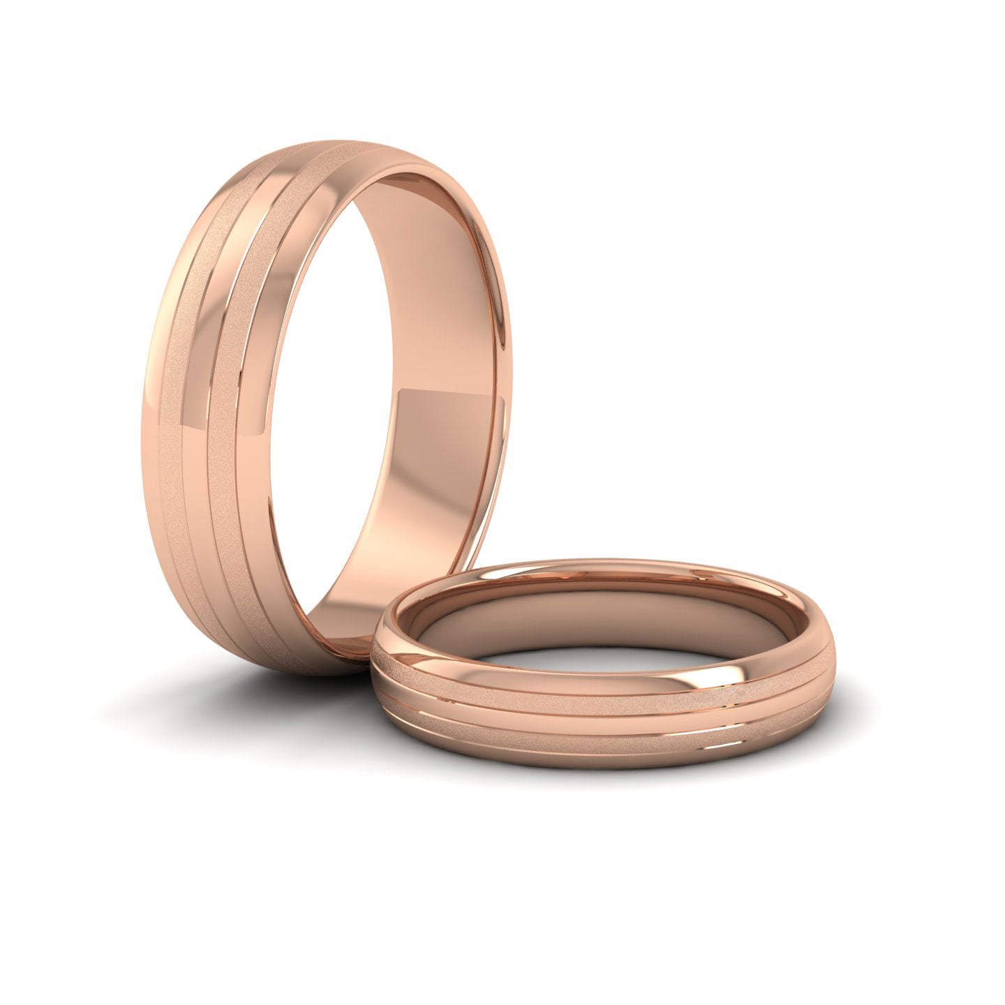 Four Line Pattern With Shiny And Matt Finish 9ct Rose Gold 6mm Wedding Ring