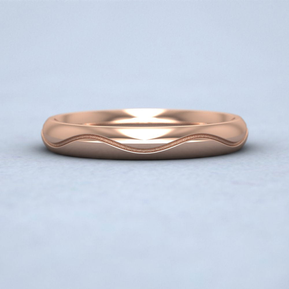 Wave Patterned 9ct Rose Gold 3mm Wedding Ring