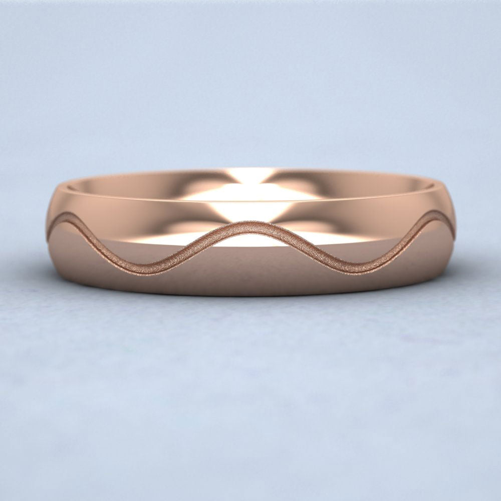 Wave Patterned 18ct Rose Gold 5mm Wedding Ring